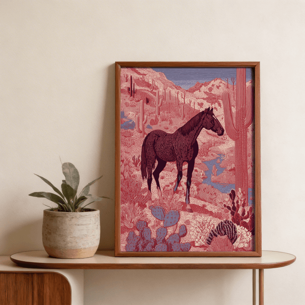 Western Horse Wall Art graphic with standing horse and prickly pear pads