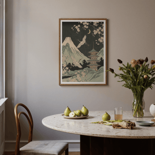 Crane Japanese Art wall art in Green and Beige, perfect for meditation room