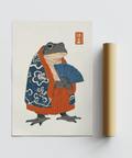 Frog in Kimono Print with beige background, perfect for hallway art print