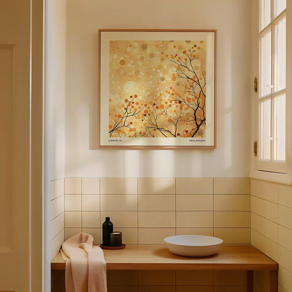 Golden abstract tree art as family room wall decor for modern living spaces