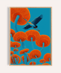 Japandi Bird Print with Blue and Red, perfect for living room wall art