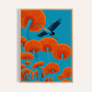 Japandi Bird Print with Blue and Red, perfect for living room wall art