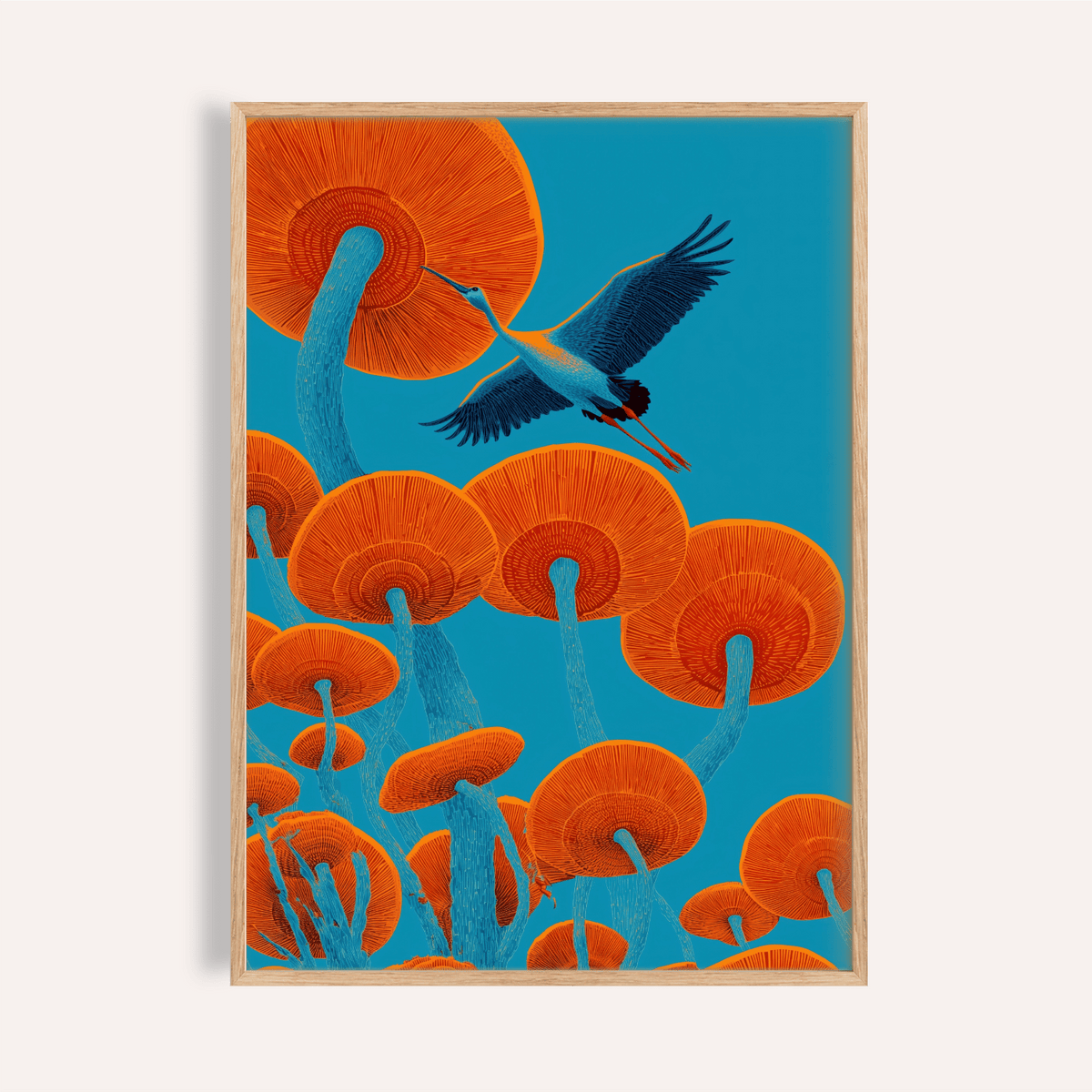 Japandi Bird Print with Blue and Red, perfect for living room wall art