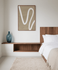 minimalist beige wall art featuring white lines, modern bedroom poster