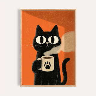 Cat Coffee Mug Print with Orange and Black for kitchen wall art