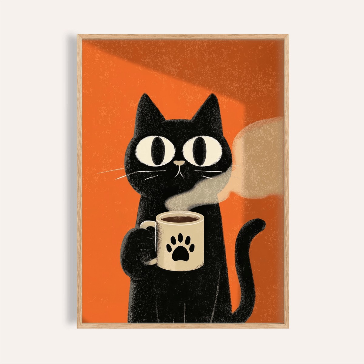 Cat Coffee Mug Print with Orange and Black for kitchen wall art