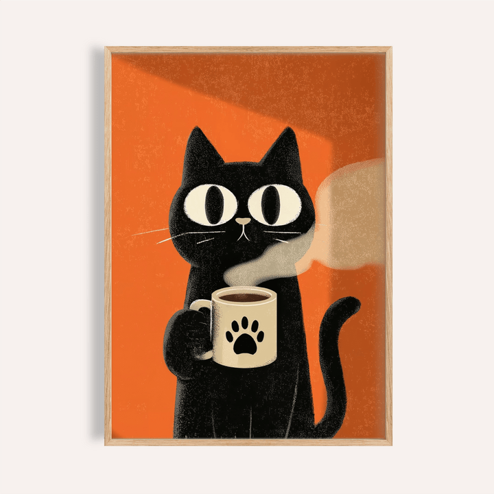 Cat Coffee Mug Print with Orange and Black for kitchen wall art