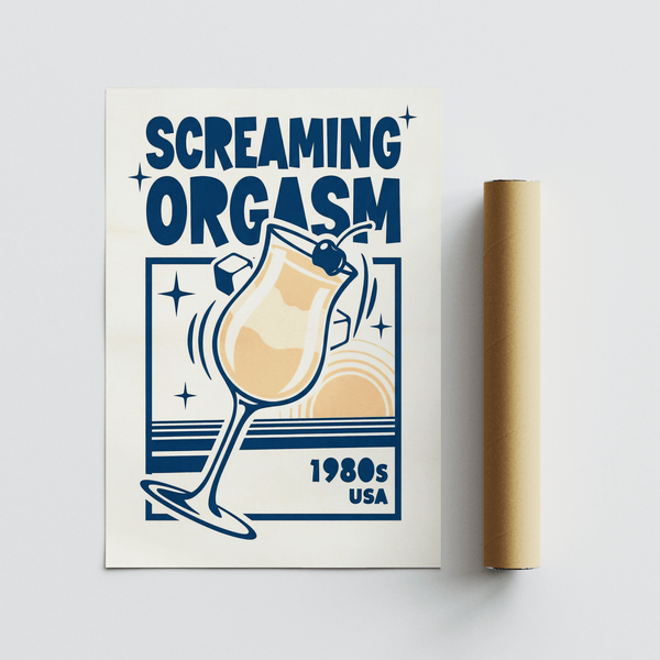 Blue and orange Retro Cocktail Poster for kitchen wall art