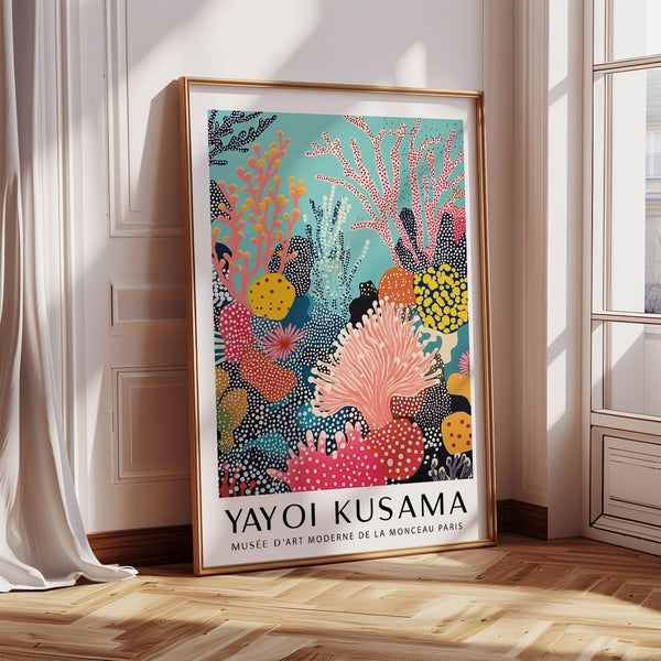 Bright wall art with colorful coral reef shapes and ocean-inspired patterns