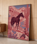 Western Horse Wall Art print featuring pink, red, and blue desert scene