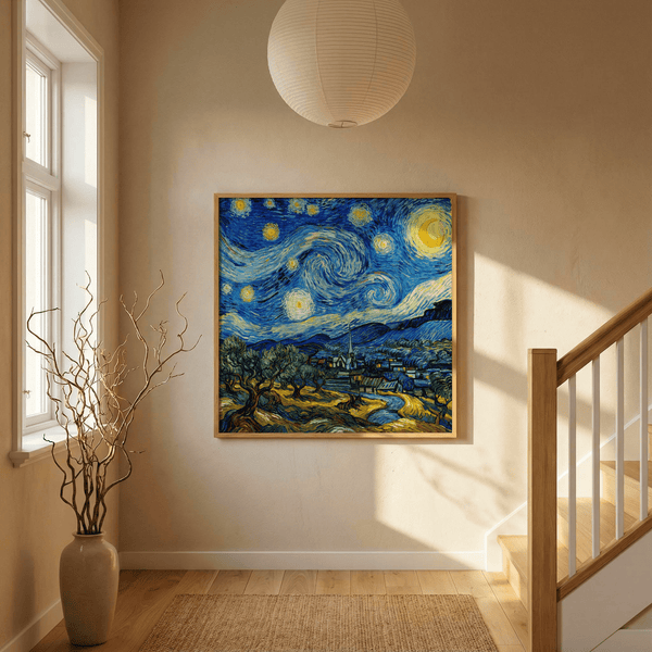 Blue and Yellow Starry Night Art Print accent for study art print