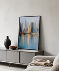 Vivid City Skyline Art Print designed for creative studio wall art
