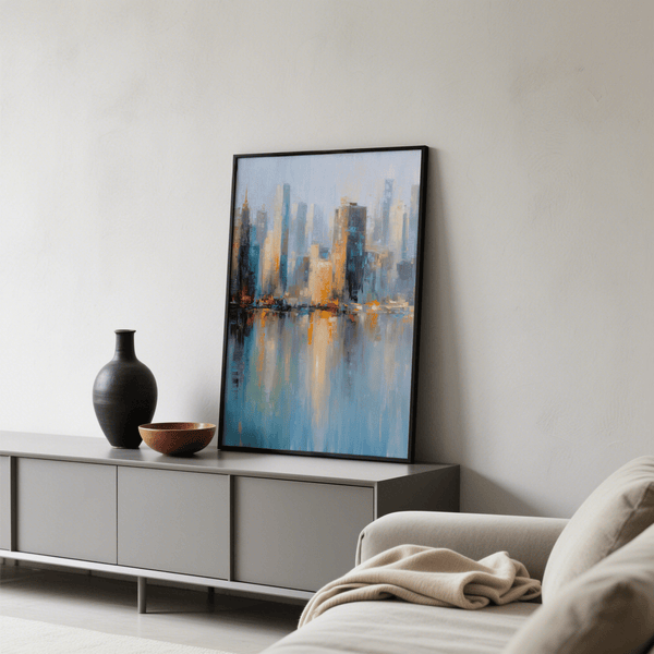 Vivid City Skyline Art Print designed for creative studio wall art