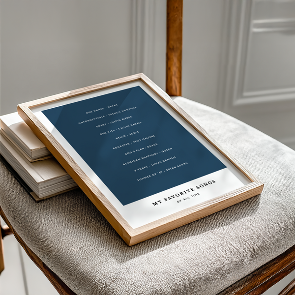 Minimalist Custom Song Wall Art, white and blue, hallway art print