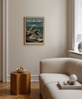 Oversized text Whistling Straits above illustrated shoreline golf poster print