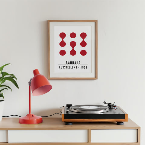 Minimalist Bauhaus red dot abstract poster for modern interiors
