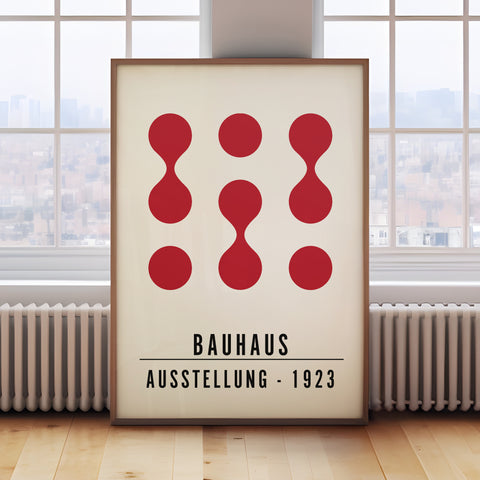 Red abstract wall art inspired by Bauhaus design for minimalist spaces
