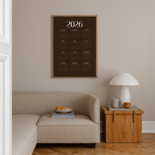 2026 Brown Calendar Print wall art, brown, orange, white, for entryway