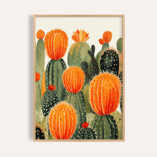 Large Cactus Wall Art in green and orange for living room poster