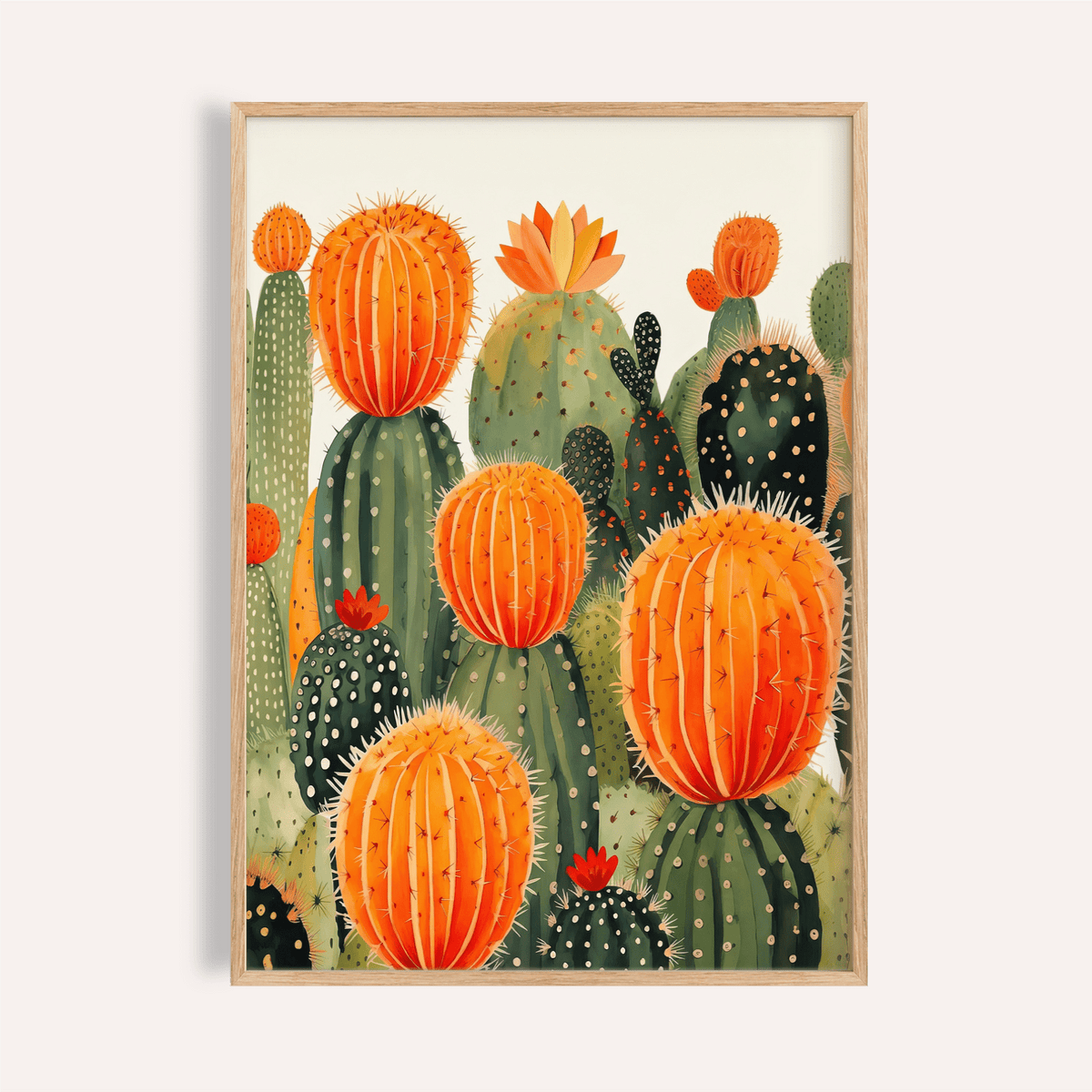 Large Cactus Wall Art in green and orange for living room poster