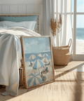 Beach Umbrella Art Print summer-inspired wall art with blue and beige, fits living area