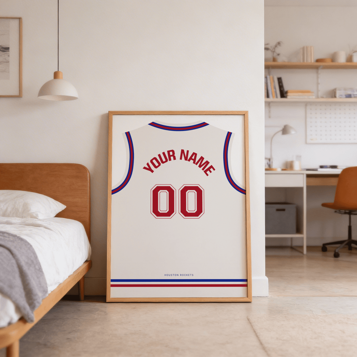 Custom-name jersey poster with varsity lettering and bottom bands
