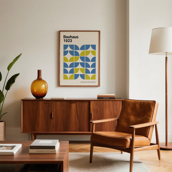 Vibrant Modern Office Wall Decor with cream background and graphic elements.