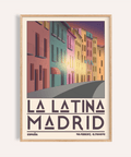 Madrid City Wall Art poster showing La Latina street with curved road and balconies