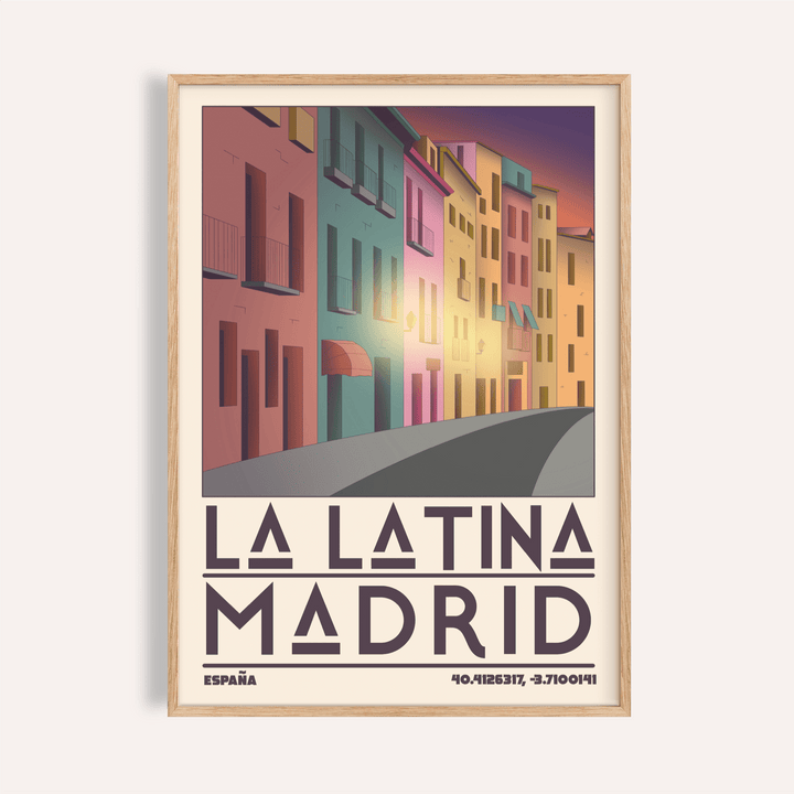 Madrid City Wall Art poster showing La Latina street with curved road and balconies