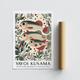 Wall Art of Fish design with red circles and stylized plants.