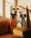 Dog Portrait Art Print with playful dogs in beige and gray, ideal for hallway wall art