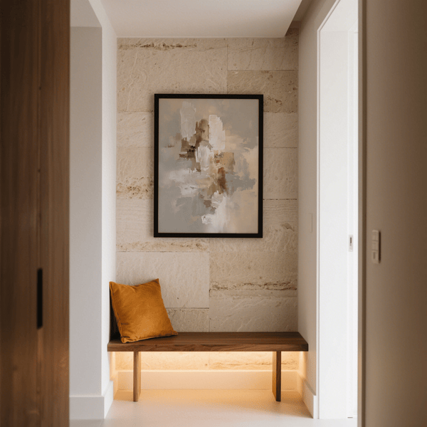 Abstract Neutral Art Print in white and gray, suitable for cozy reading nook wall art