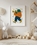 Frog Playing Trumpet Art with vivid colors, great for kids room art print