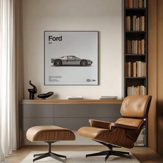 Classic Gray Ford Gt Art Print, ideal for garage wall art