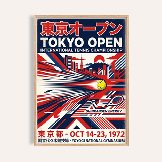 Featuring Tokyo Open Tennis Print poster with Japanese headline text and TOKYO OPEN typography
