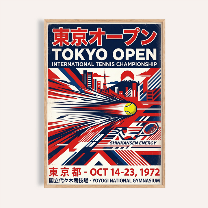 Featuring Tokyo Open Tennis Print poster with Japanese headline text and TOKYO OPEN typography