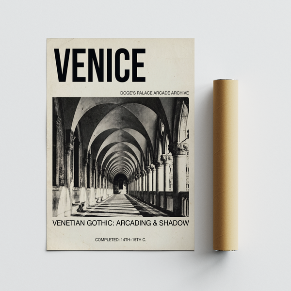 Venetian Gothic Wall Art poster showing repeating arches and strong linear perspective