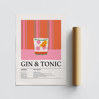 Gin and tonic kitchen art print, perfect for drink lovers and chefs.