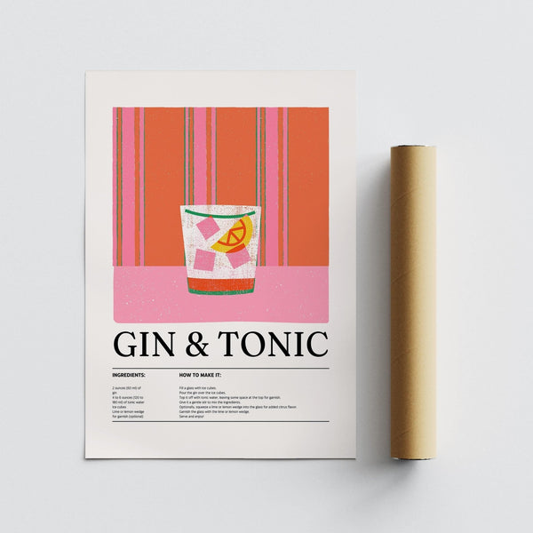 Gin and tonic kitchen art print, perfect for drink lovers and chefs.