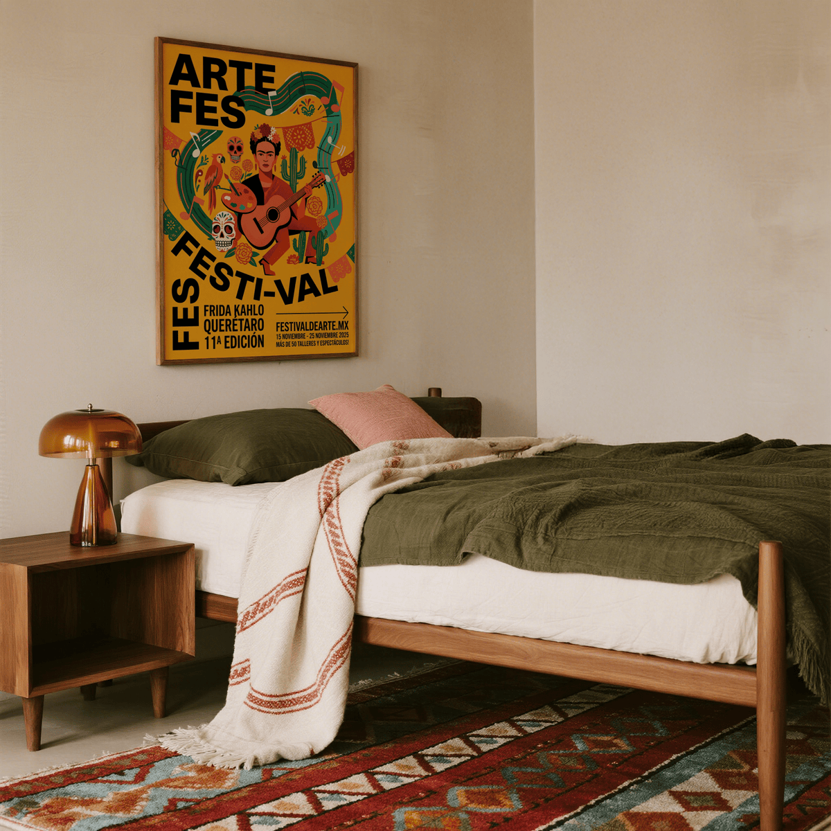 Colorful Frida Kahlo Art Print designed like a concert poster