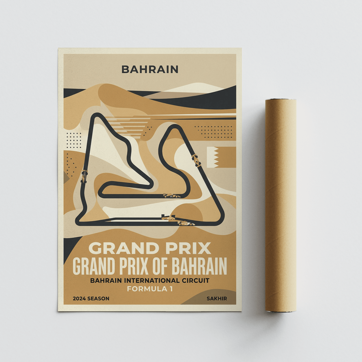 Modern motorsport wall art poster featuring a simplified track silhouette and bold headline