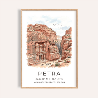 Petra Art Print showing carved Treasury facade within canyon
