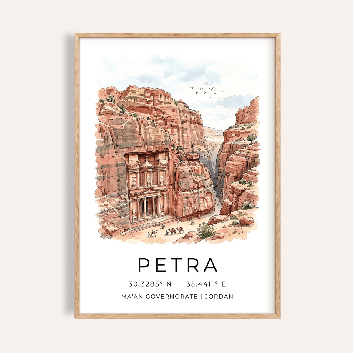Petra Art Print showing carved Treasury facade within canyon