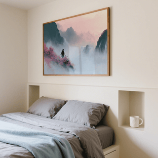 Samurai Mountain Wall Art poster with white mist for office wall art