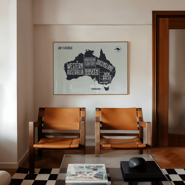 Australia Map Print blue wall art for entryway decoration