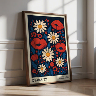 Flowers art wall decor with retro poppy and daisy design