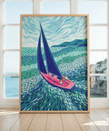 Nautical Sailboat Art Print in blue-green for coastal kitchen wall
