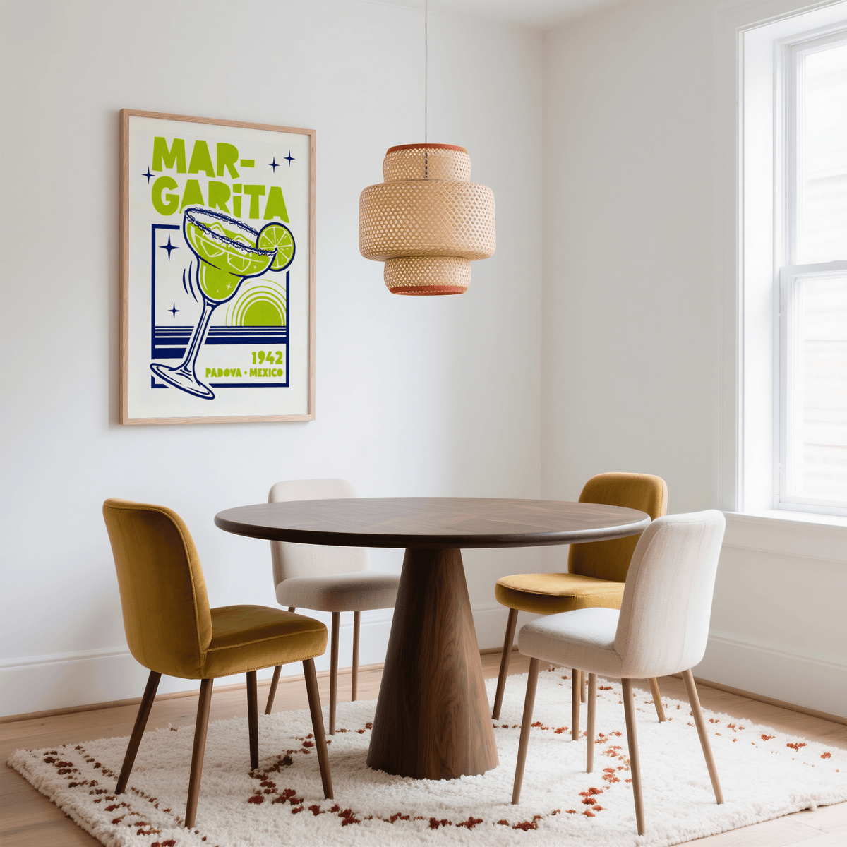 Home bar wall art Margarita Art Print, Green and Blue palette
