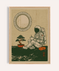 Space Astronaut Art Print with Green, Beige, and Orange for study wall art