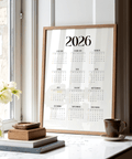 Minimalist Wall Calendar Print in Black and White for study room